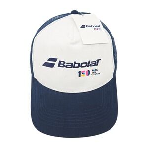 Babolat 150 Hat Rock The Courts White Blue Trucker Mesh Tennis Snapback NEW